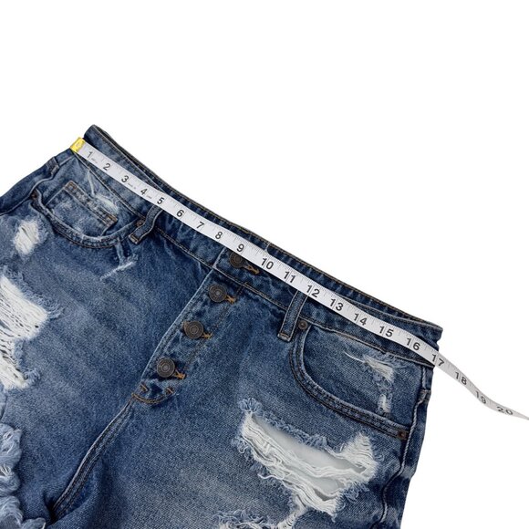 HIDDEN Women Distressed Blue Denim High-Waisted Shorts XL Frayed Hem Button Fly - Picture 4 of 13